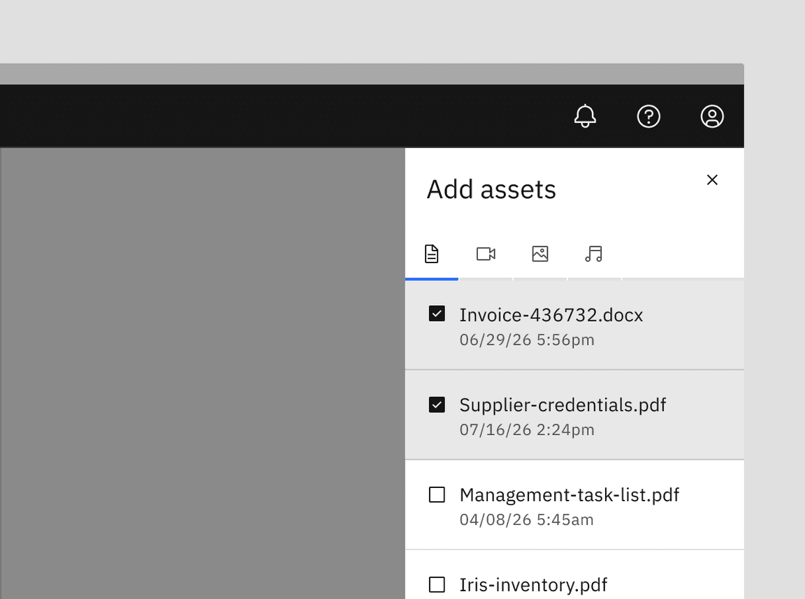 Example of icon-only tabs within a side panel Example of icon-only tabs within a side panel