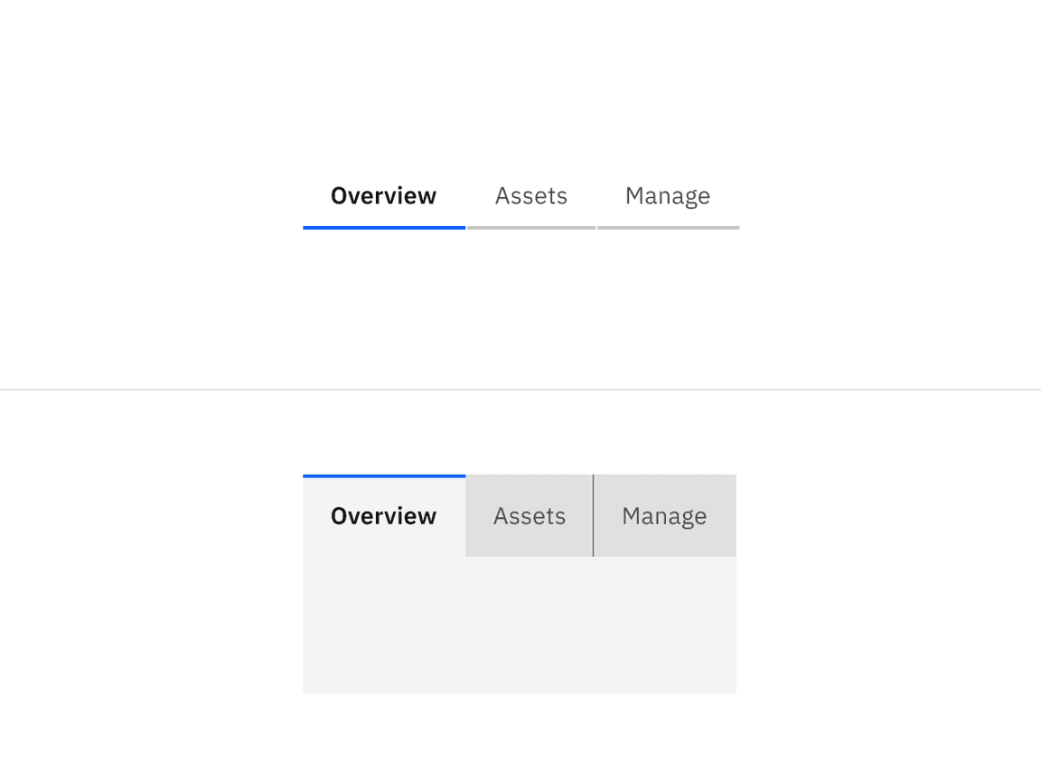 Examples of line tabs (top) and contained tabs (bottom) Examples of line tabs (top) and contained tabs (bottom)
