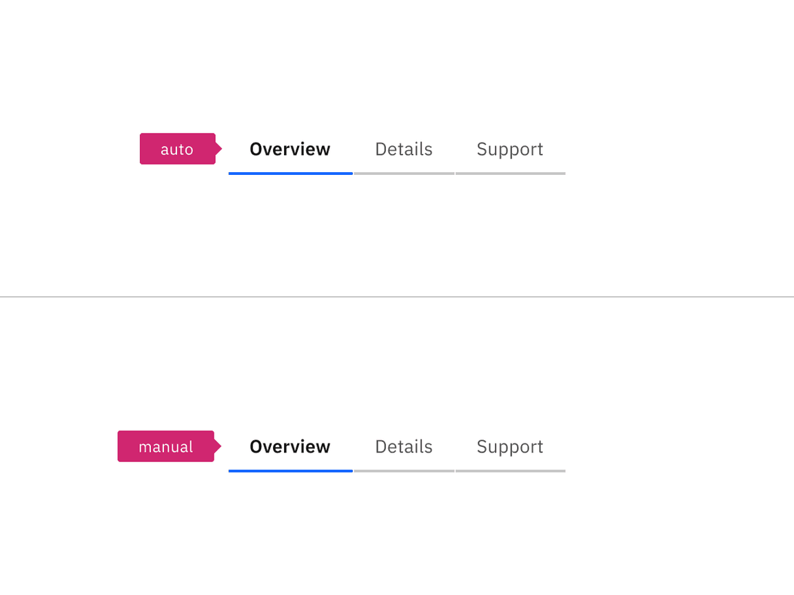 Two tabs, one with a pink annotation reading "auto", the other with an annotation "manual" Two tabs, one with a pink annotation reading "auto", the other with an annotation "manual"