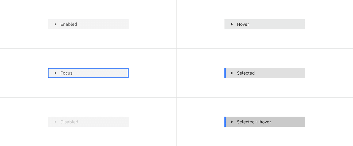 Examples of the interactive states for tree-view Examples of the interactive states for tree-view