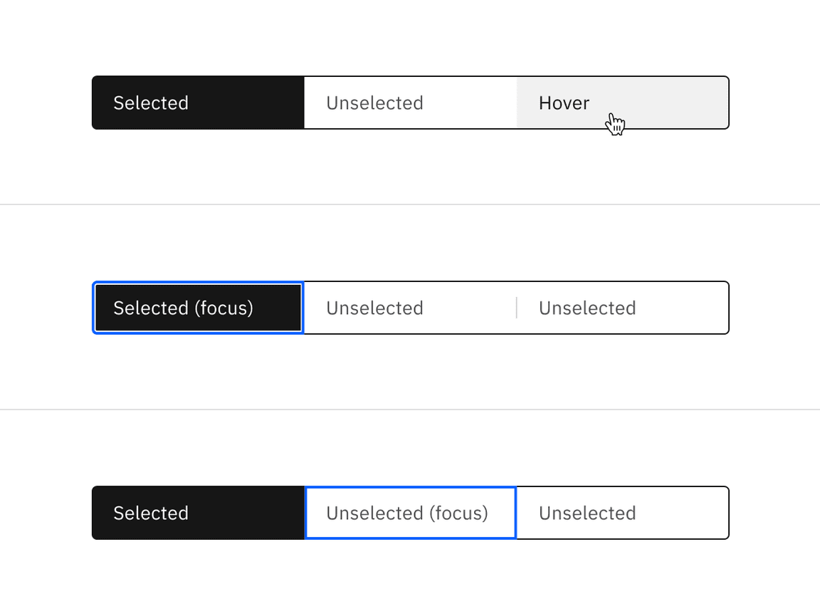 Example of default content switcher interactive states