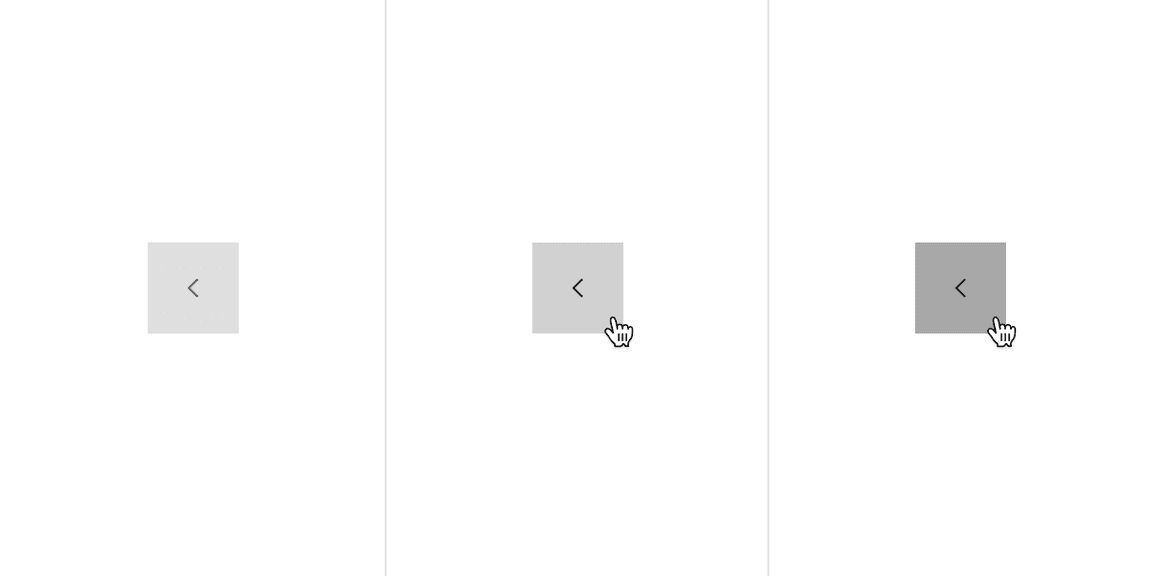 Examples of enabled, hover, and active states for contained scrollable tabs. Examples of enabled, hover, and active states for contained scrollable tabs.